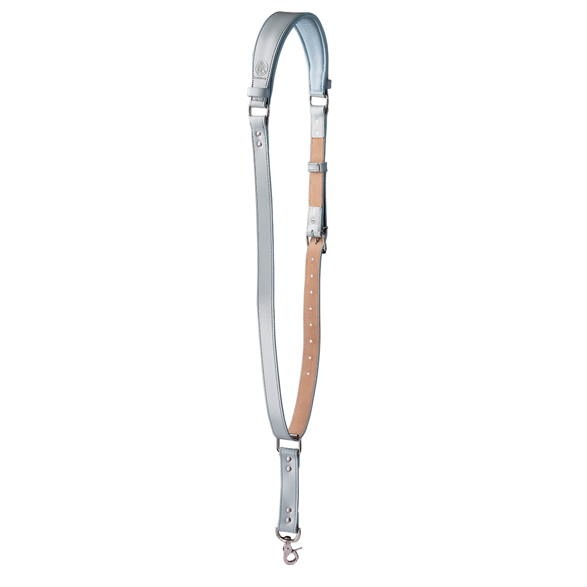 Timekeeper MONO Camera Strap Silver in dove-blue leather