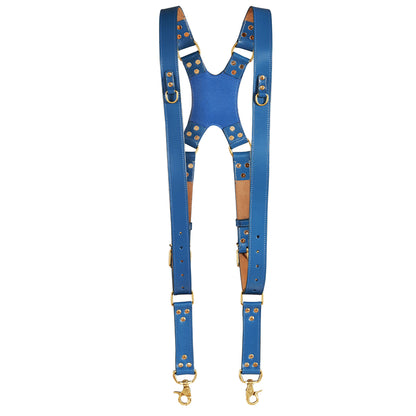 Zeithalter DUO Kameragurt Gold in marineblauem Leder
